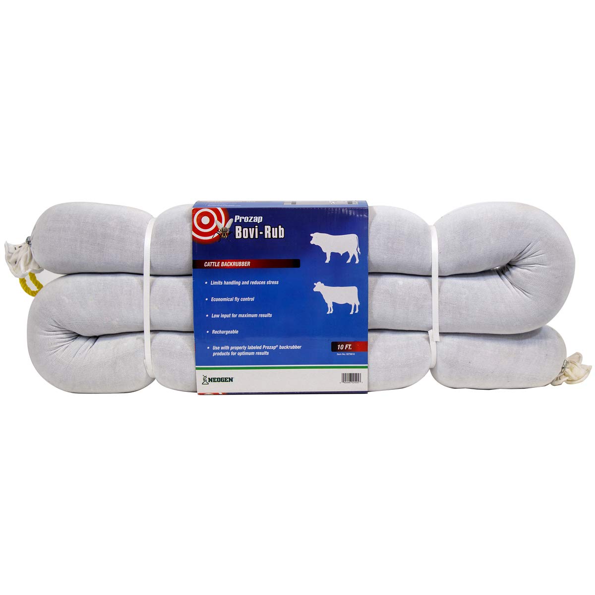 Prozap Bovi-Rub Backrubber 10' white front view showing long reach for livestock massage