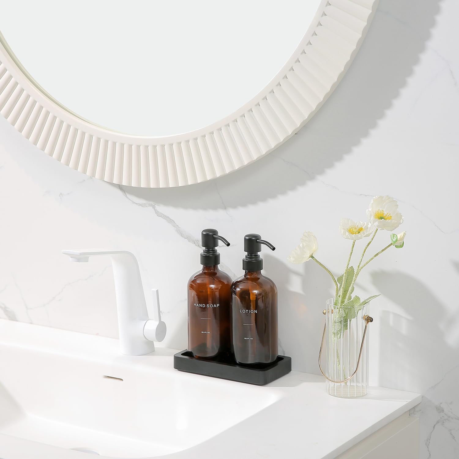 Prus Waso amber glass dispenser set adds elegant, reusable design