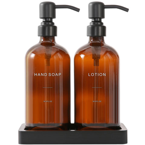 Prus Waso amber glass soap dispenser with hand soap pump for easy daily use