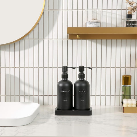 Prus Waso black lotion dispenser with pump adds minimalist elegance to daily routine.
