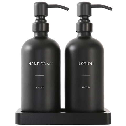 Prus Waso black soap dispenser with pump for stylish bathroom organization.