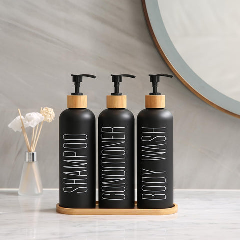 Prus Waso conditioner dispenser with bamboo pump for clutter-free shower essentials.