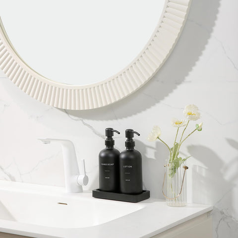 Prus Waso glass dispenser with metal pump highlights durability and style.