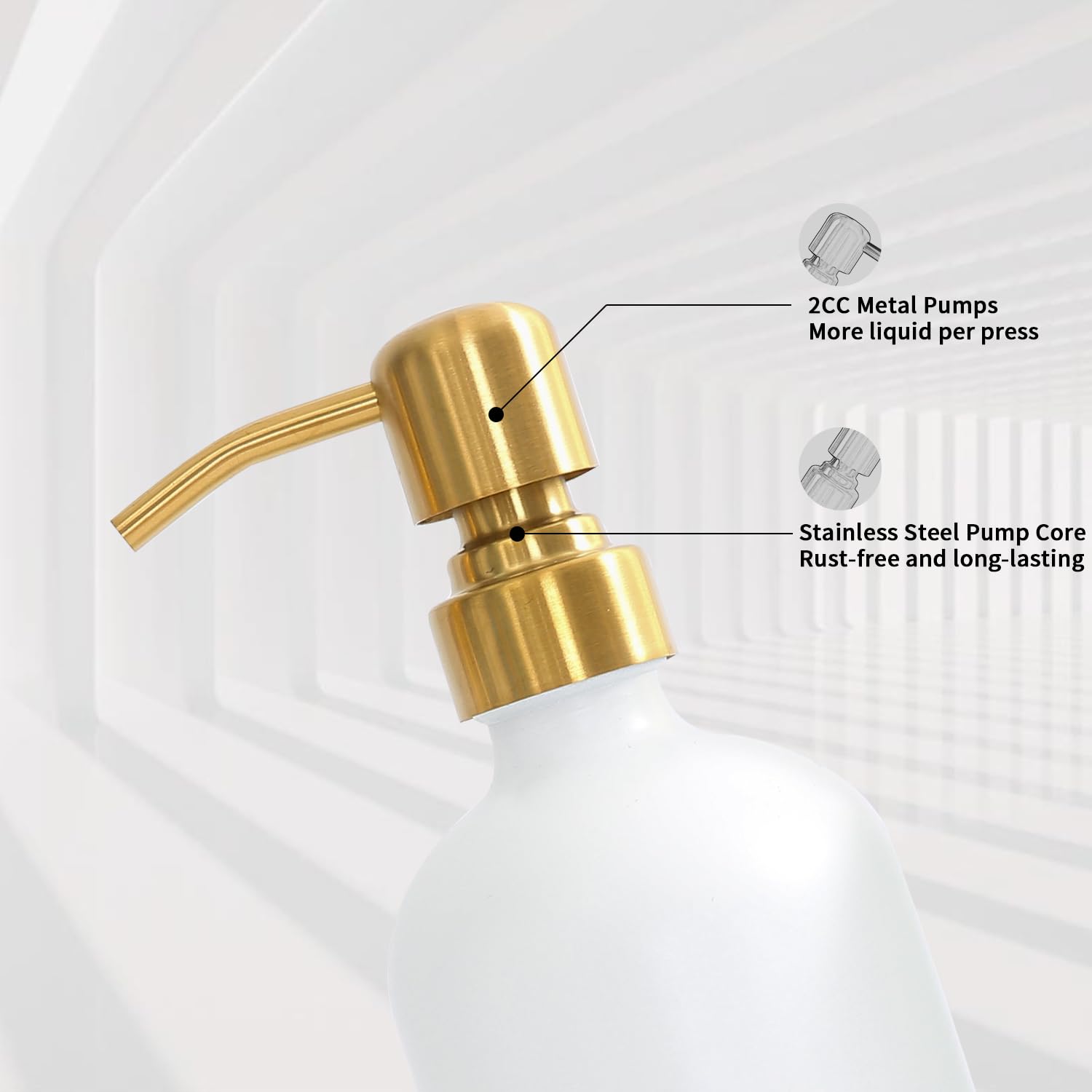Gold-accented glass bottles enhance counter decor and organization.