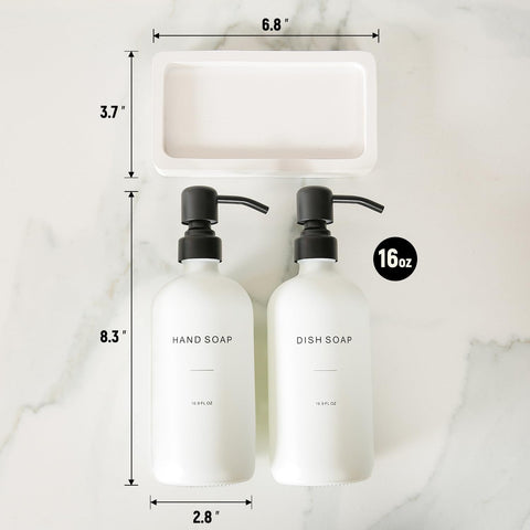 Prus Waso kitchen decor-ready dispenser set complements white countertops beautifully.