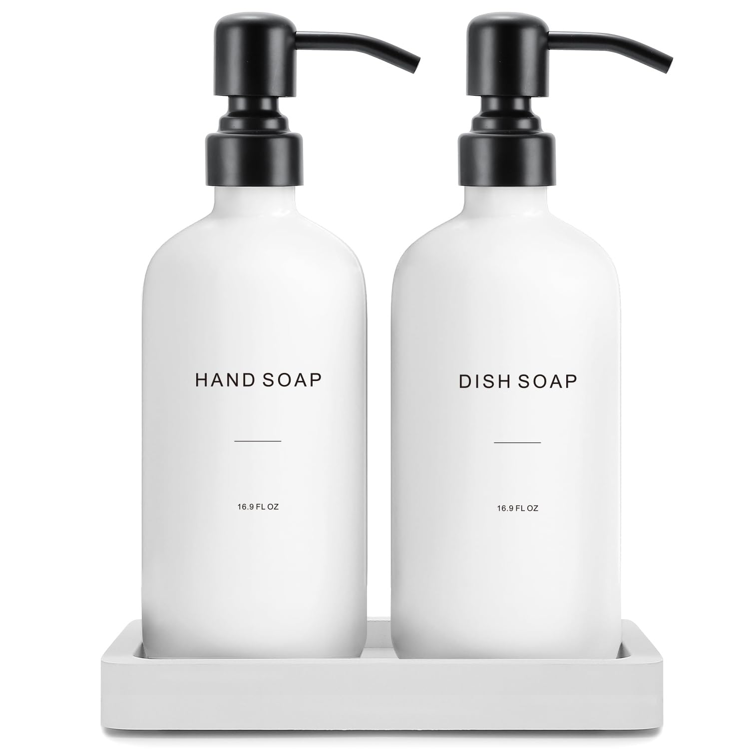 Prus Waso kitchen soap dispenser set in white, front view, elevating modern sink spaces.