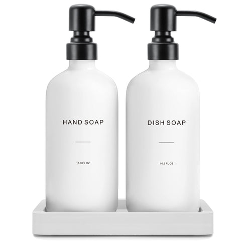 Prus Waso kitchen soap dispenser set in white, front view, elevating modern sink spaces.