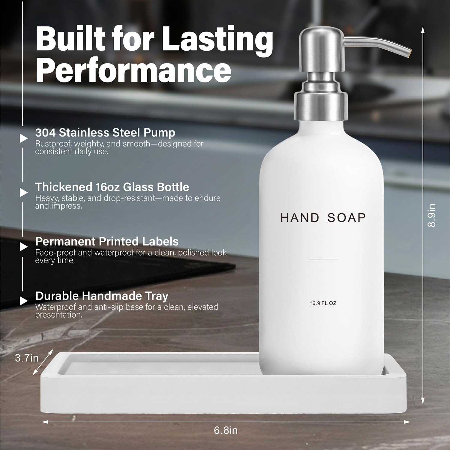 Prus Waso white soap dispenser lotion showing minimal, modern design.