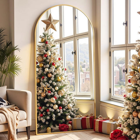 Prywot arched full-length mirror front view highlights a spacious feel and natural light.