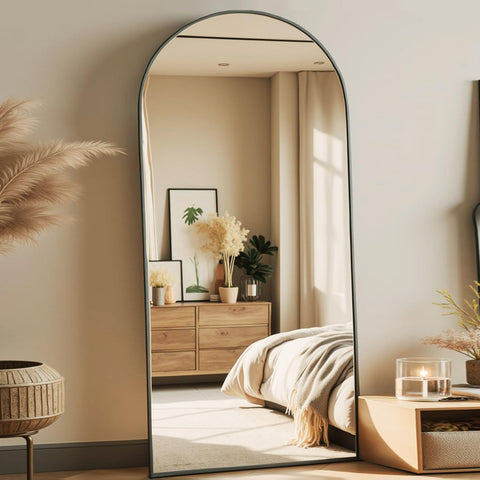 Prywot Wall-mounted full-length mirror in black aluminum frame saves space