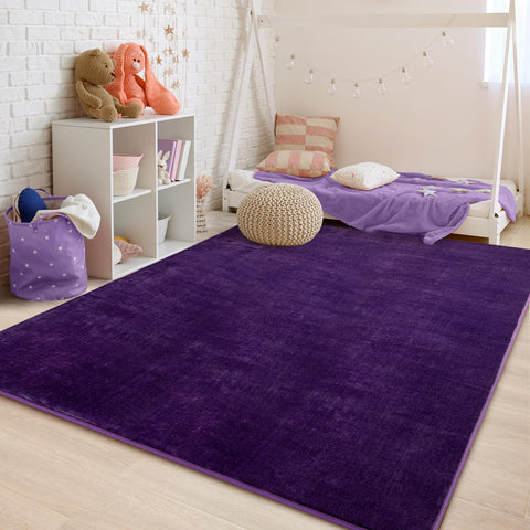 Przemy rug enhances dorm or living room decor with deep purple shade.