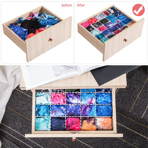 Ptanok adjustable compartments separate cosmetics and office supplies.