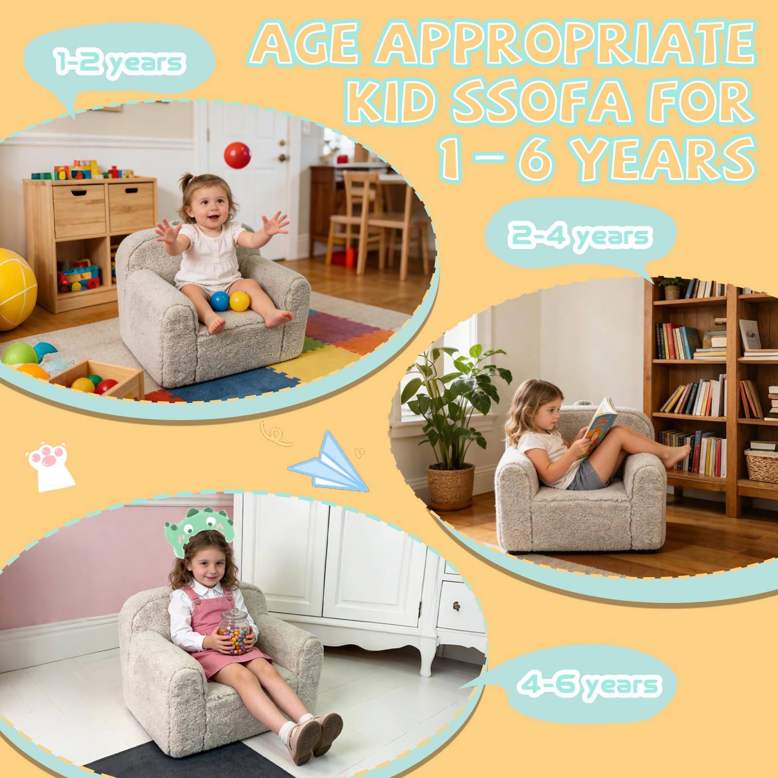 Pterying sofa provides a cozy reading spot for kids and pets.
