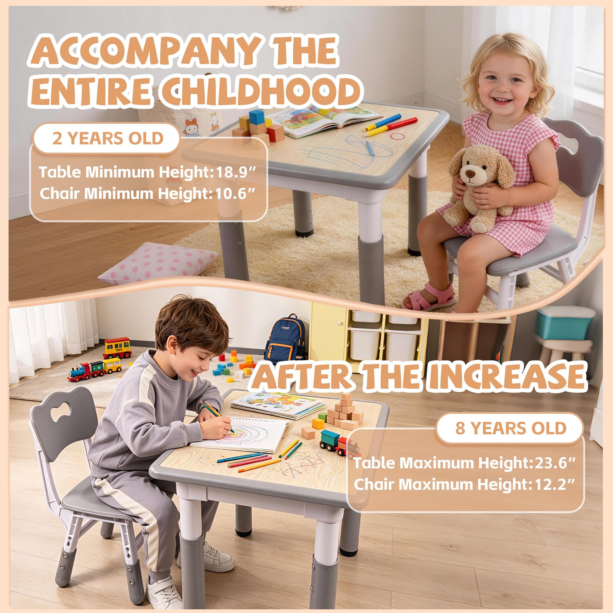 Pterying spacious 23.7-inch by 23.7-inch tabletop supports arts and crafts.