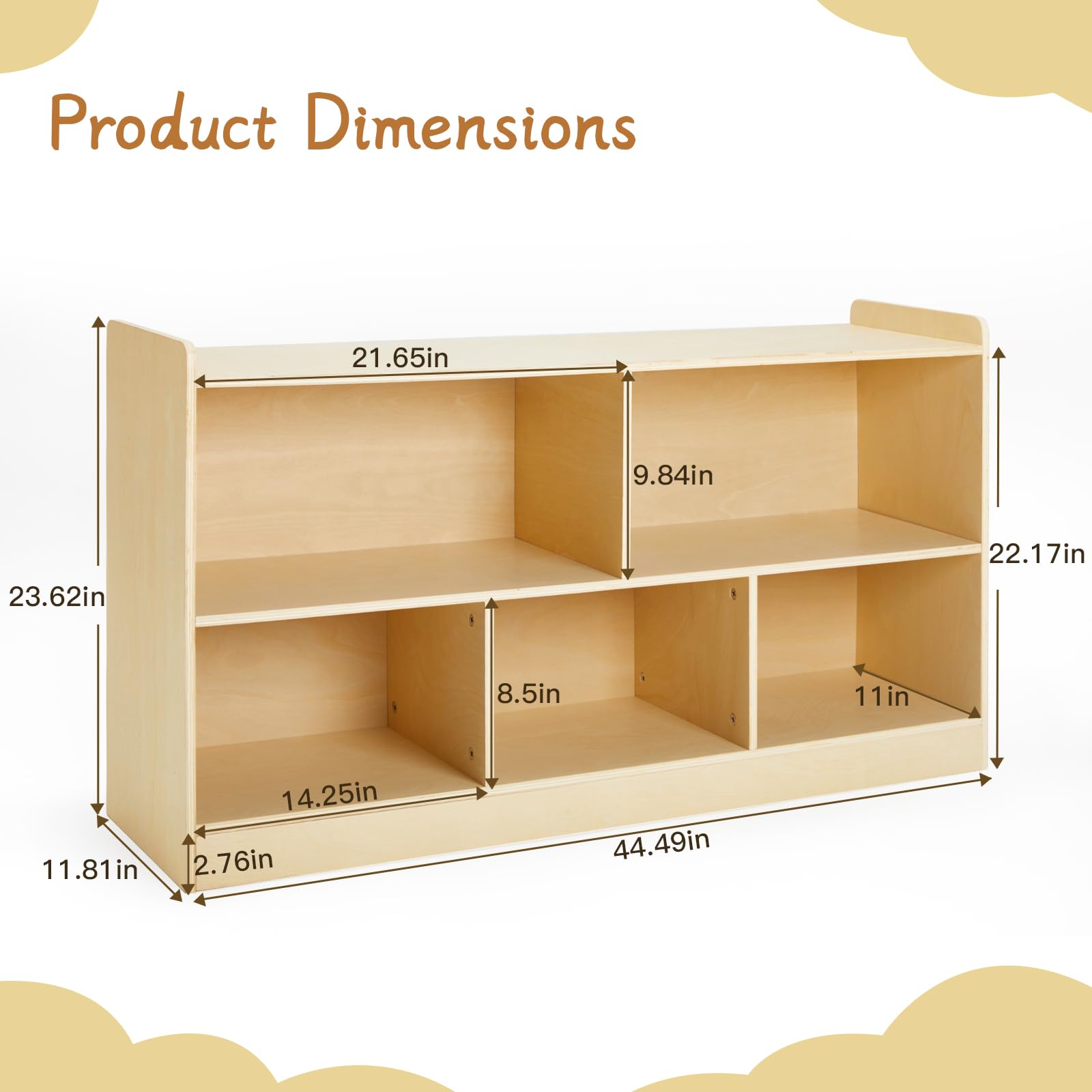 PTINFLUCE Five-section toy storage organizer front view demonstrates varied compartments.