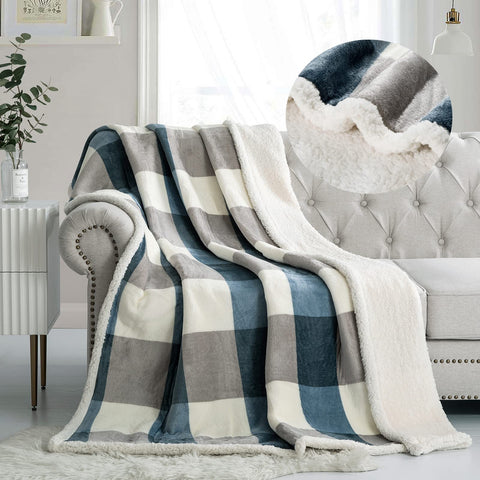 PU MEI Sherpa fleece blanket with lattice pattern adds cozy sofa warmth