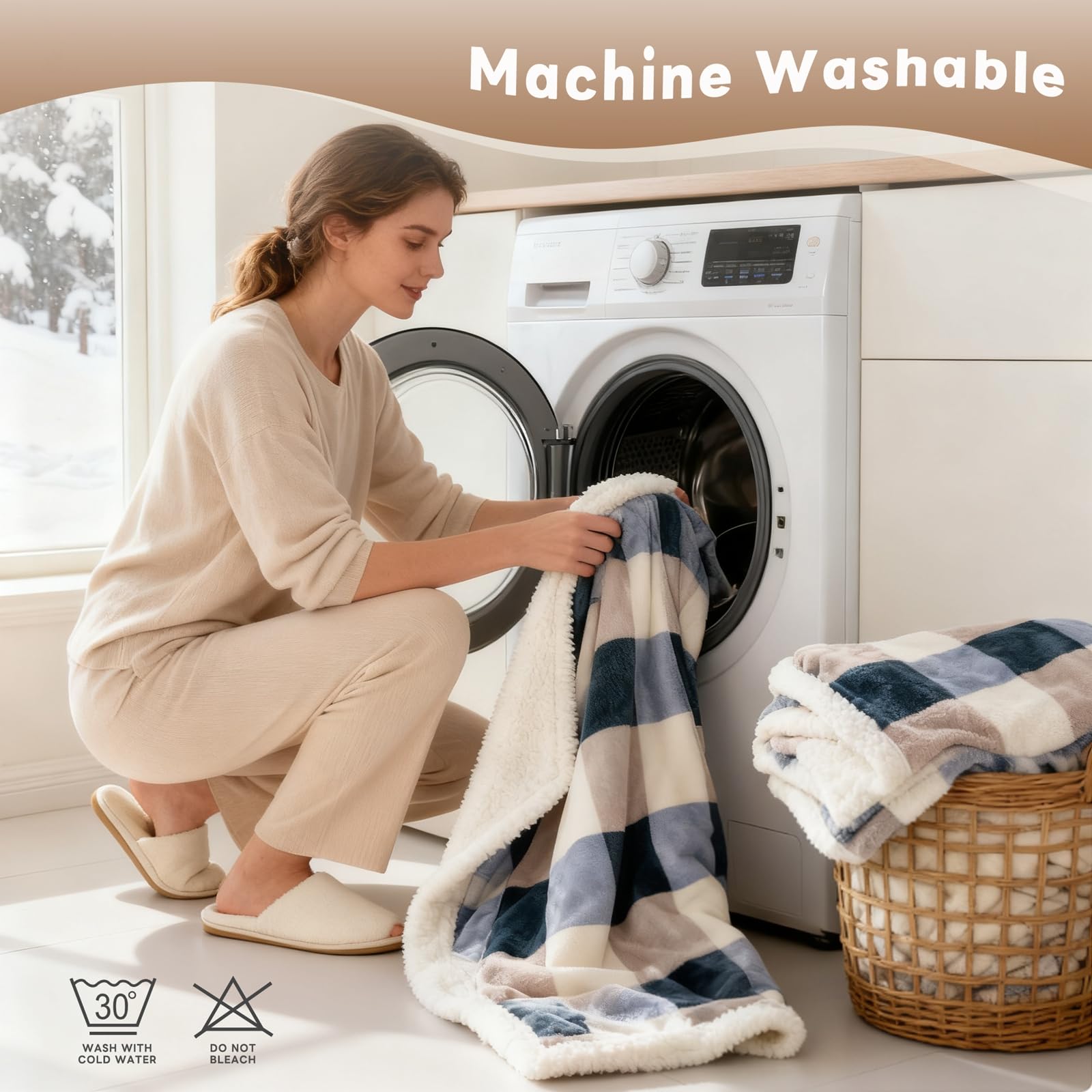 PU MEI Sherpa fleece blanket machine washable for easy care