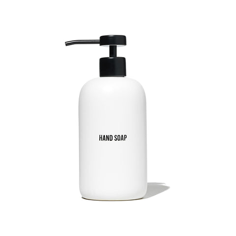 Public Goods ceramic hand soap dispenser front view reduces single-use plastic.