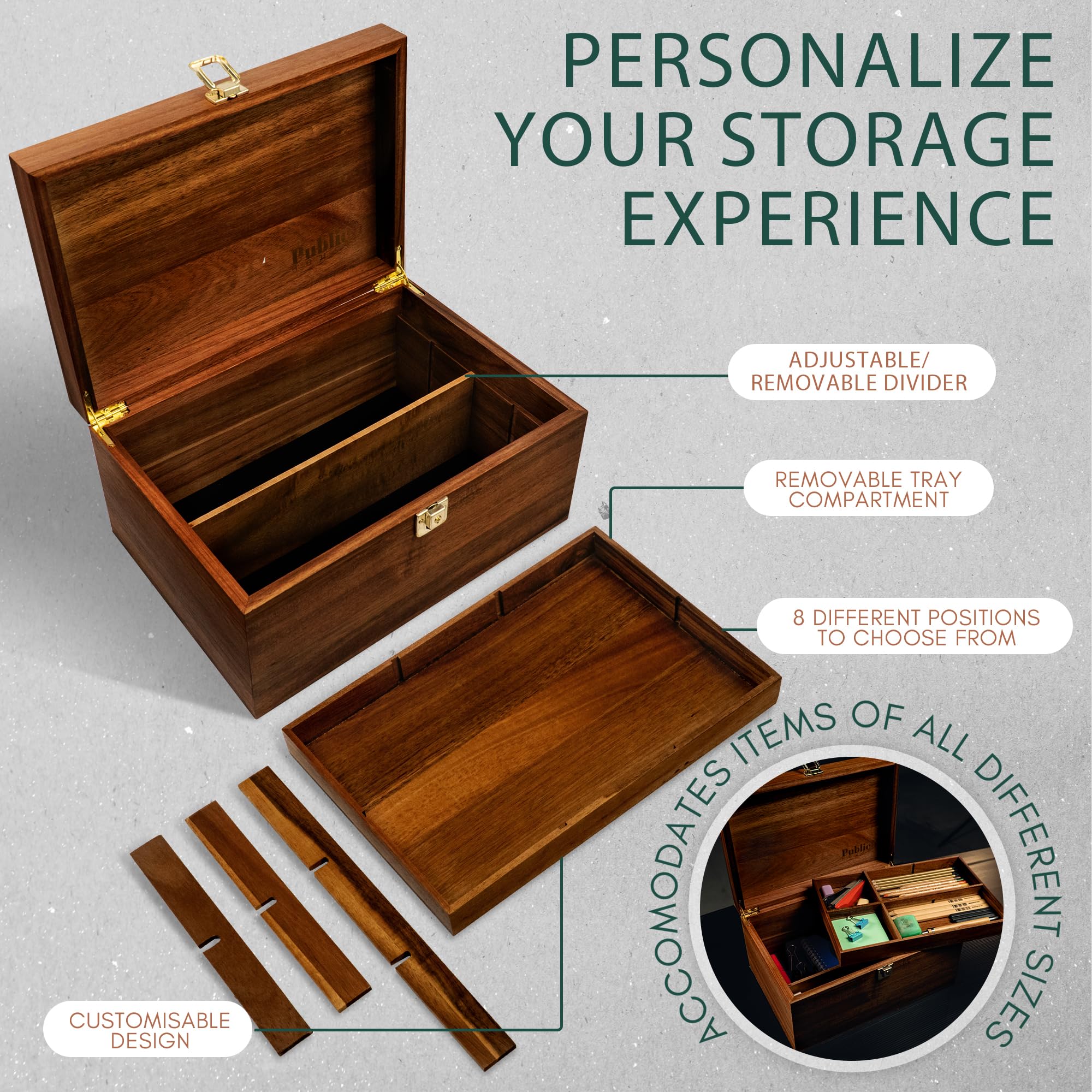 Public House keepsake box top tray for quick access to daily essentials.
