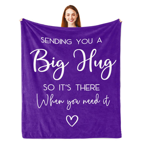 Pubrave Hug Blanket purple close-up with message, comforting warmth for a loved one.