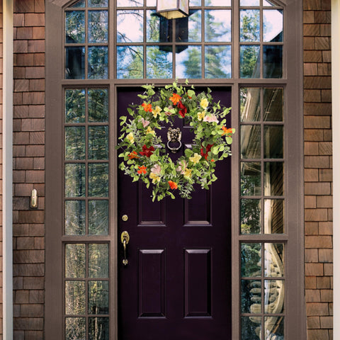 Pudate 22in wreath on durable grapevine base for long-lasting use.
