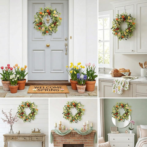 Pudate 22in wreath with daisies adds timeless wall or door charm.