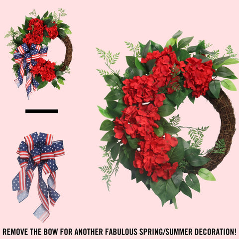 Pudate patriotic wreath closeup highlights craftsmanship and color.