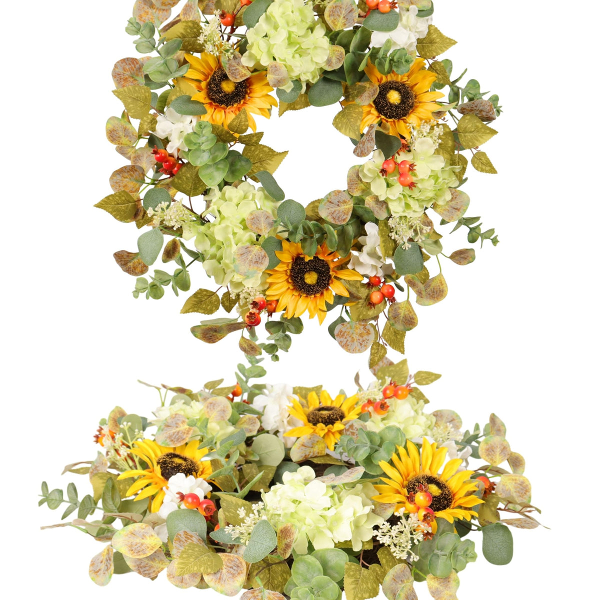 Pudate Sunflower Wreath on front door enhances curb appeal with seasonal color