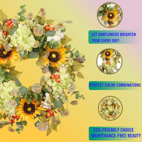 Pudate Sunflower Wreath designed for indoor or outdoor display versatility