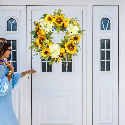 Pudate Sunflower Wreath wall decor brightens spring and summer spaces.