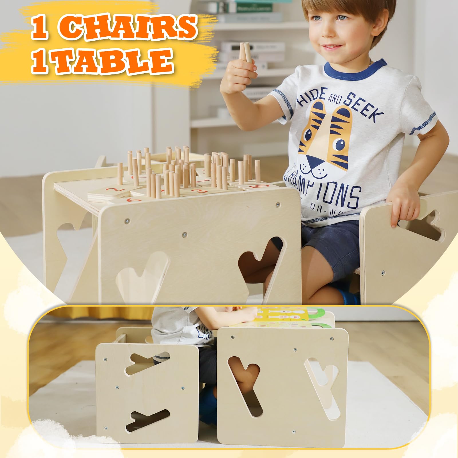 Puecrof cube chairs tucked under the table for space-saving storage.