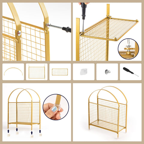 PUERSI assembly guide image shows handles and bottom mesh being attached.
