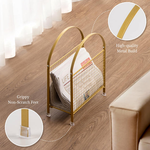 PUERSI entryway holder keeps newspapers neatly organized in gold.
