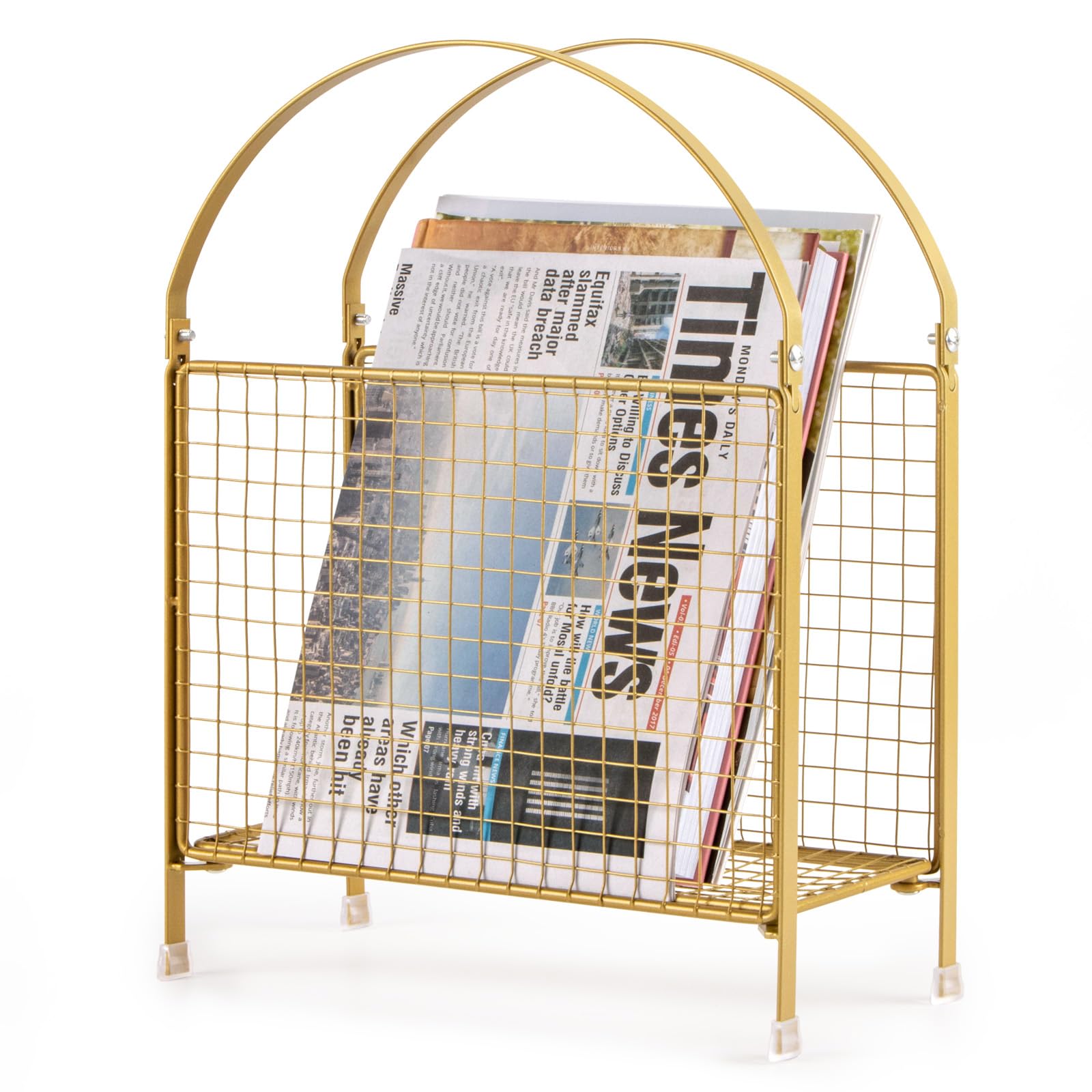 PUERSI freestanding magazine holder front view in gold, stylish magazine organization.