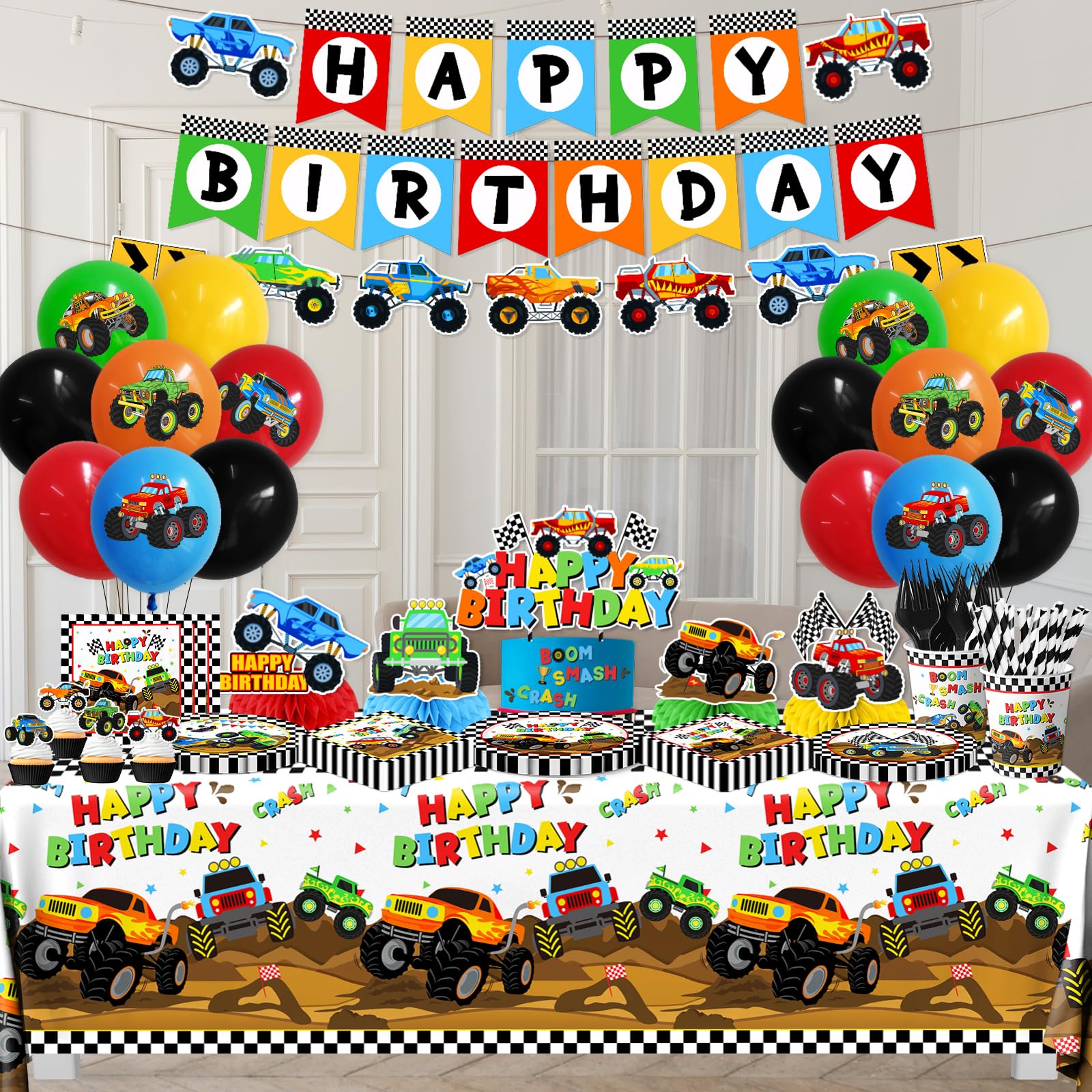 Pugipien Monster Truck cupcake toppers decorate treats with playful energy.