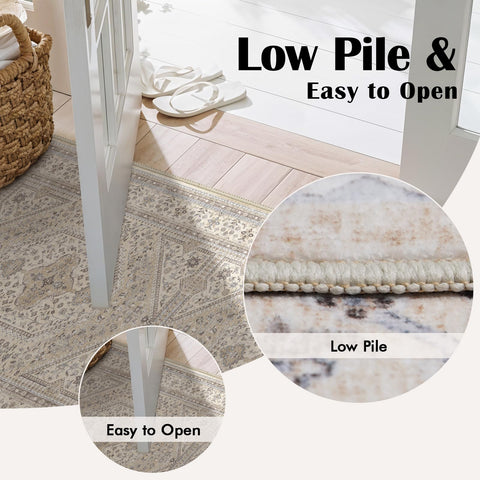 Puino low-pile runner rug under furniture and doors for easy clearance
