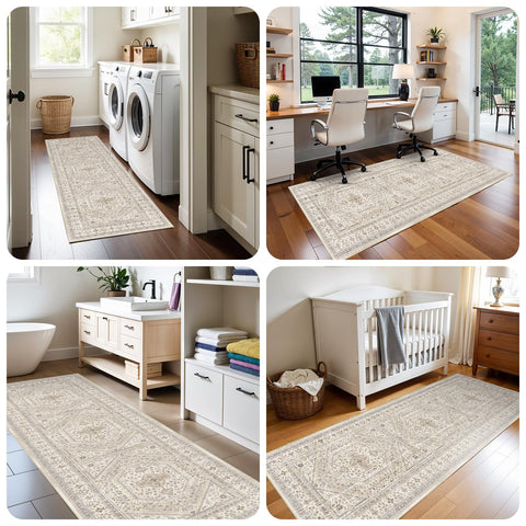 Puino rug with rubber backing provides stability in busy hallways