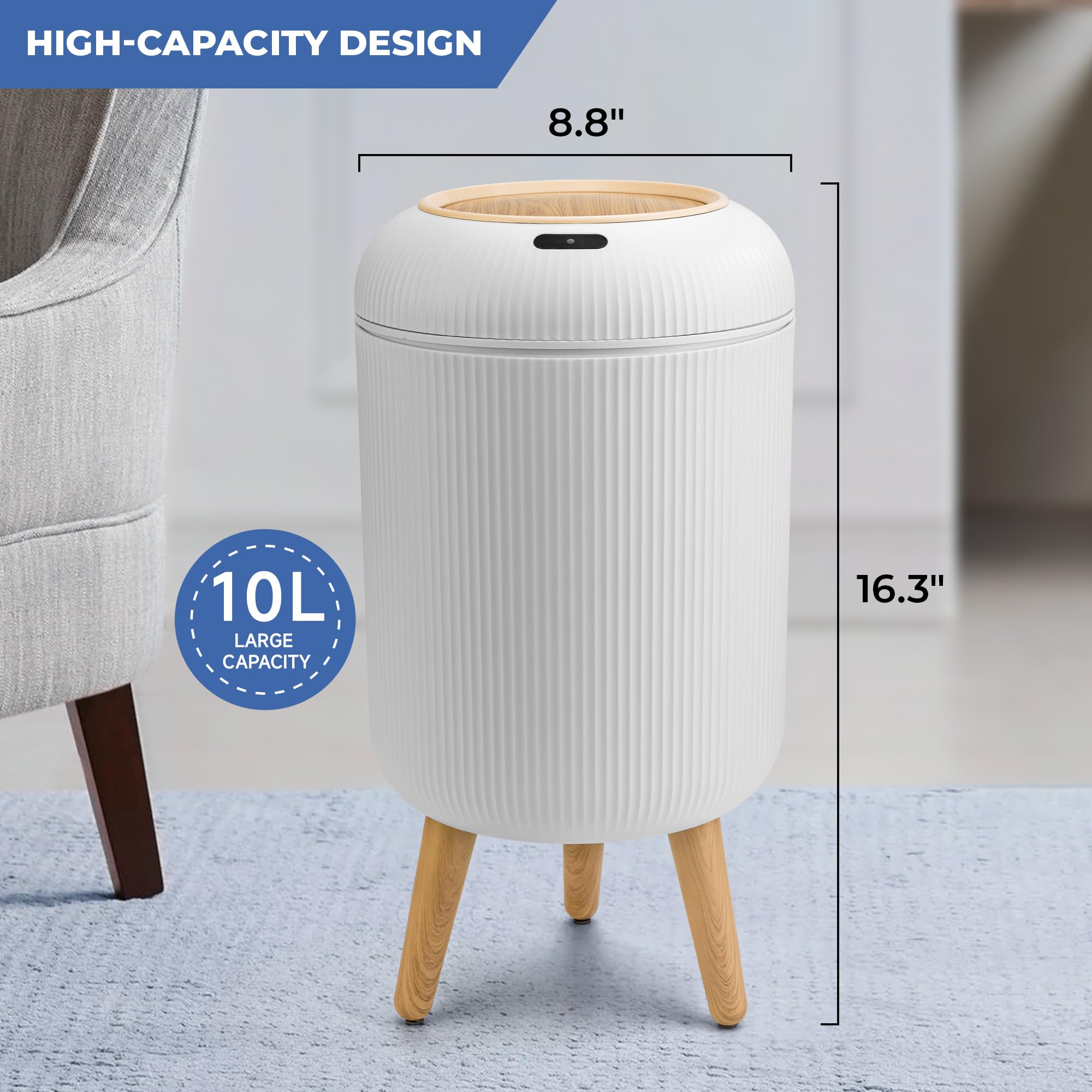 Pukomc bathroom motion sensor waste can promotes hygiene with touchless operation.