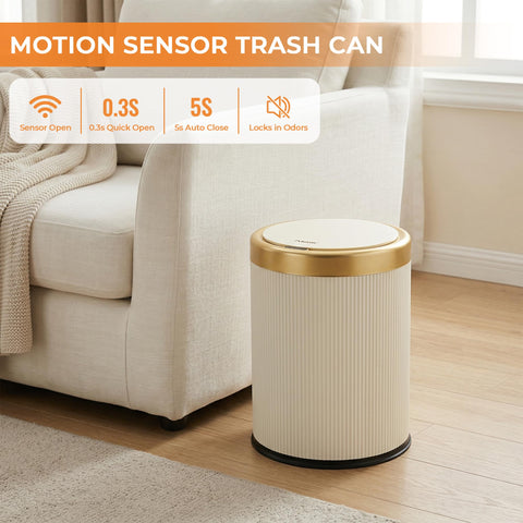 Pukomc motion sensor trash bin opening demonstrates hands-free convenience.