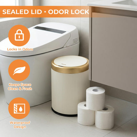 Pukomc modern trash bin integrated into office or home décor.