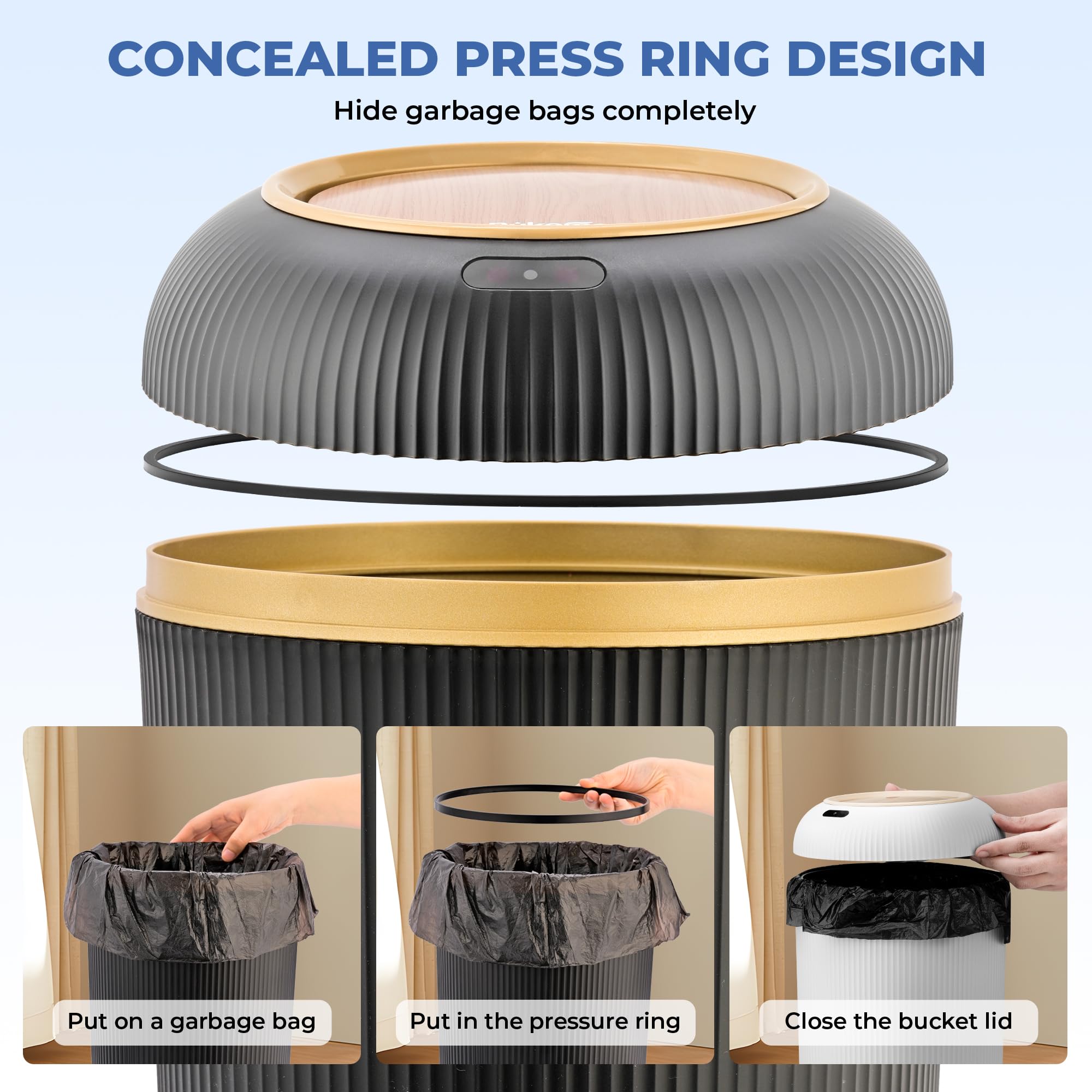 Pukomc Smart Sensor Wastebasket bathroom use promotes hygienic touchless disposal