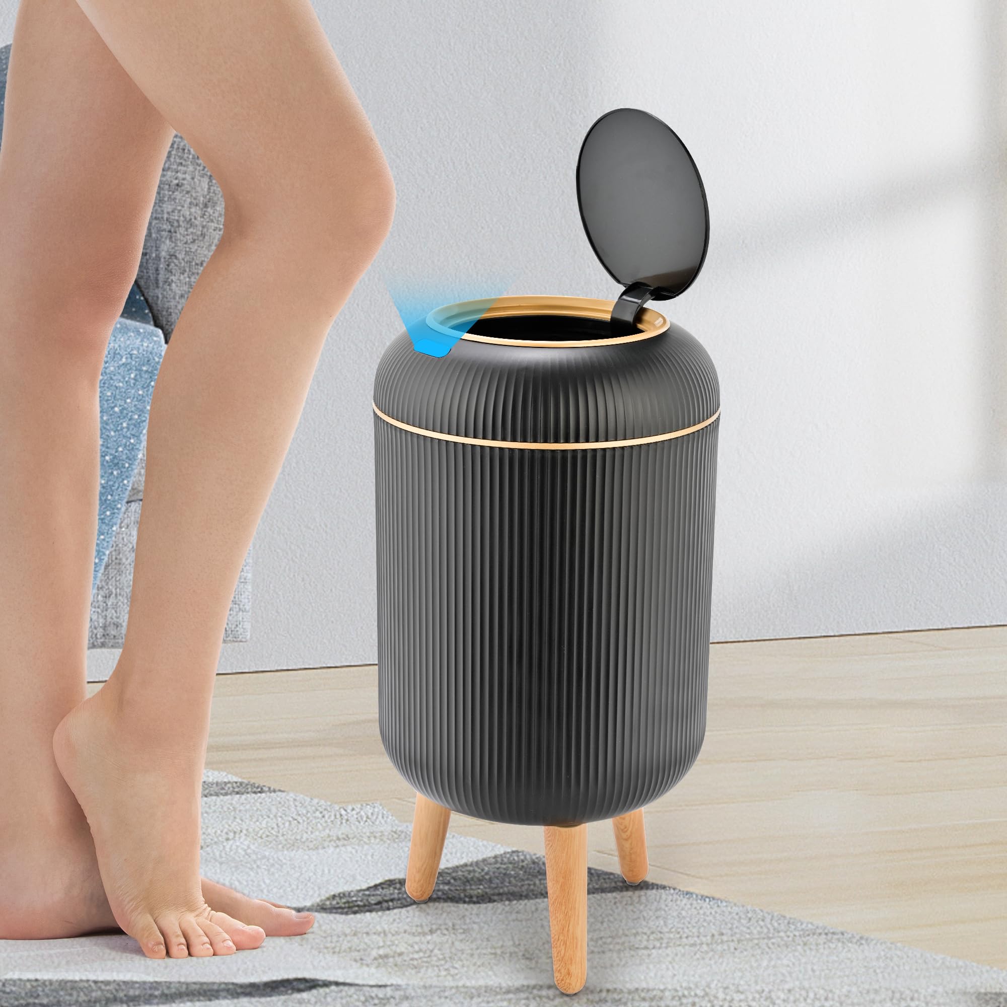 Pukomc Smart Sensor Wastebasket battery compartment highlighting easy maintenance