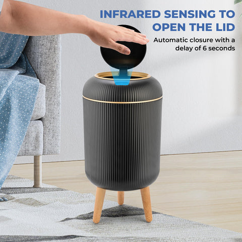 Pukomc Smart Sensor Wastebasket lid open showing hands-free access for quick disposal