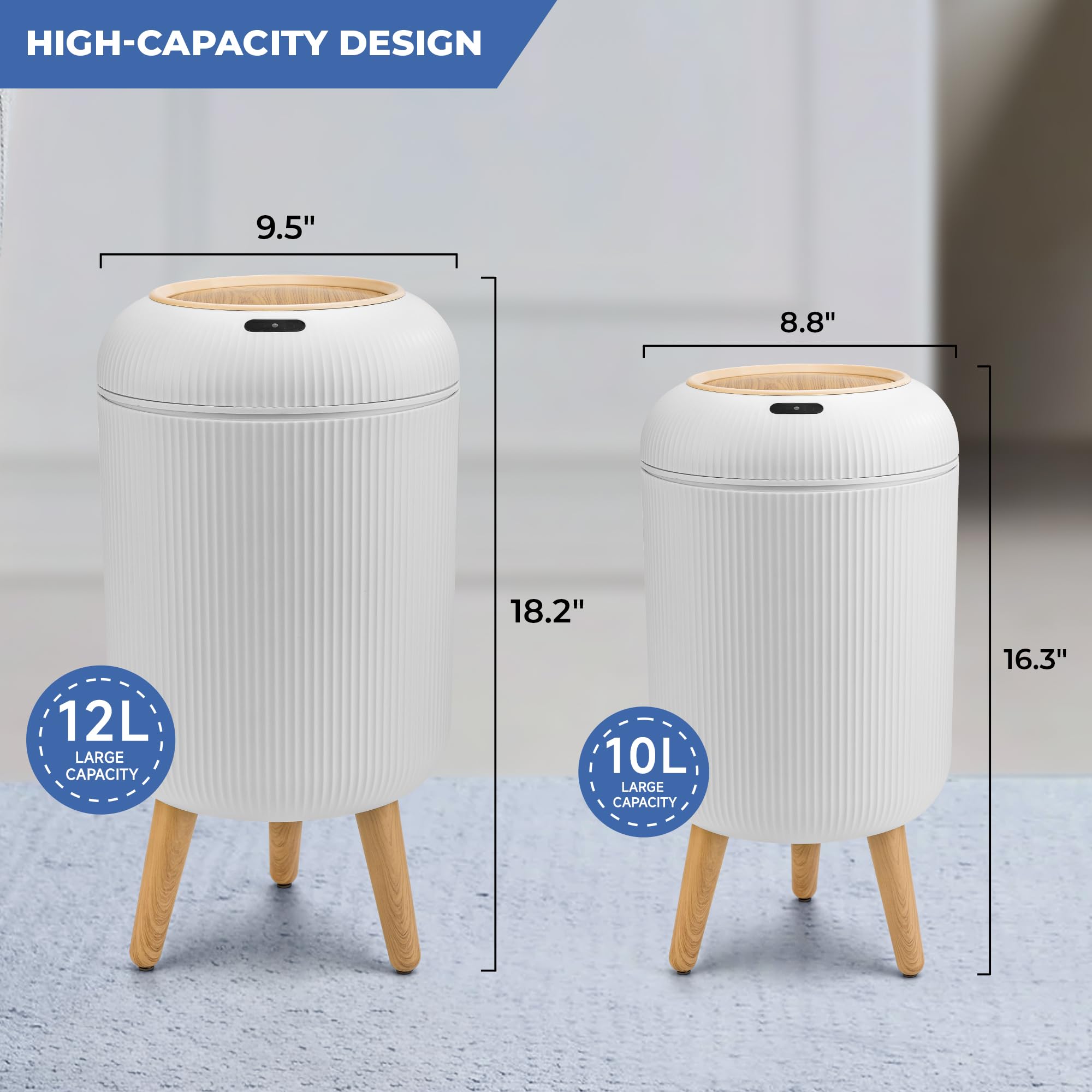 Pukomc two-pack 10L trash can, compact 2-64-gallon size for tight spaces.