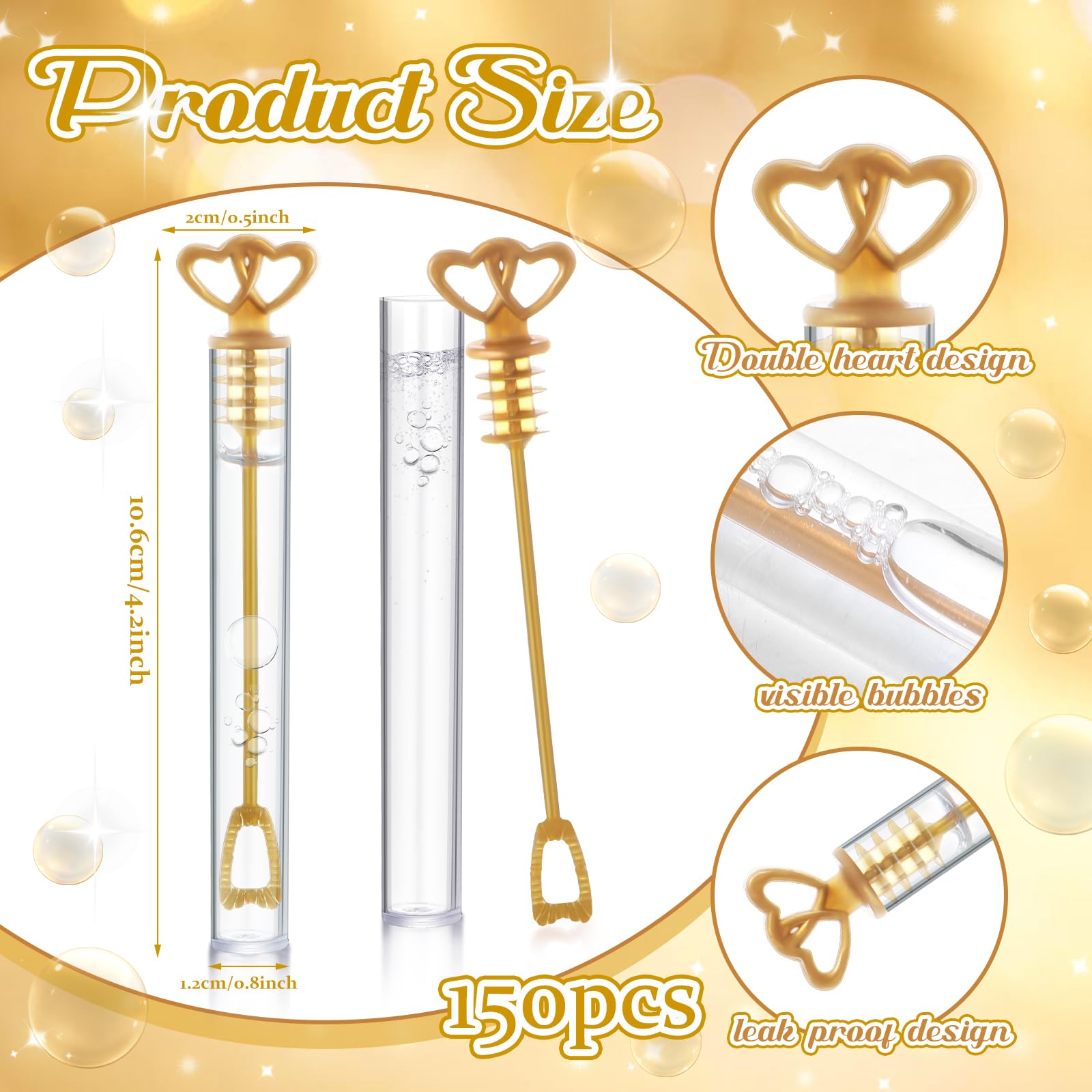 PullCrease gold double-heart wand with clear tube to monitor bubble solution.