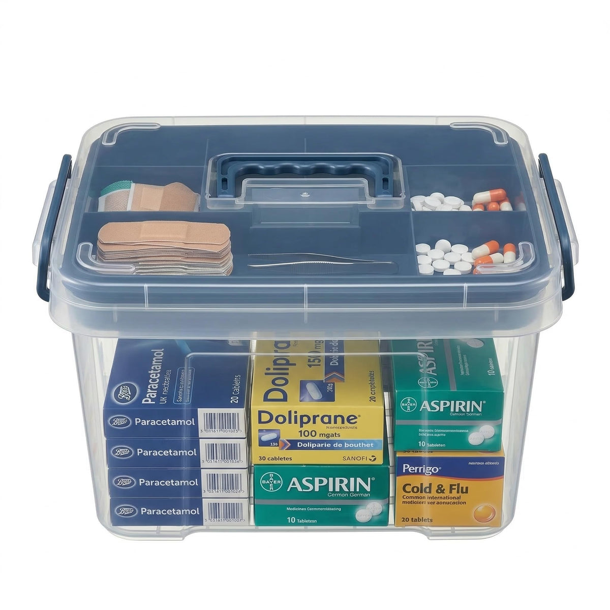 Pulseplay Clear Medicine Organizer Box with Handle for easy transport and quick access