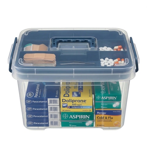 Pulseplay Clear Medicine Organizer Box with Handle for easy transport and quick access