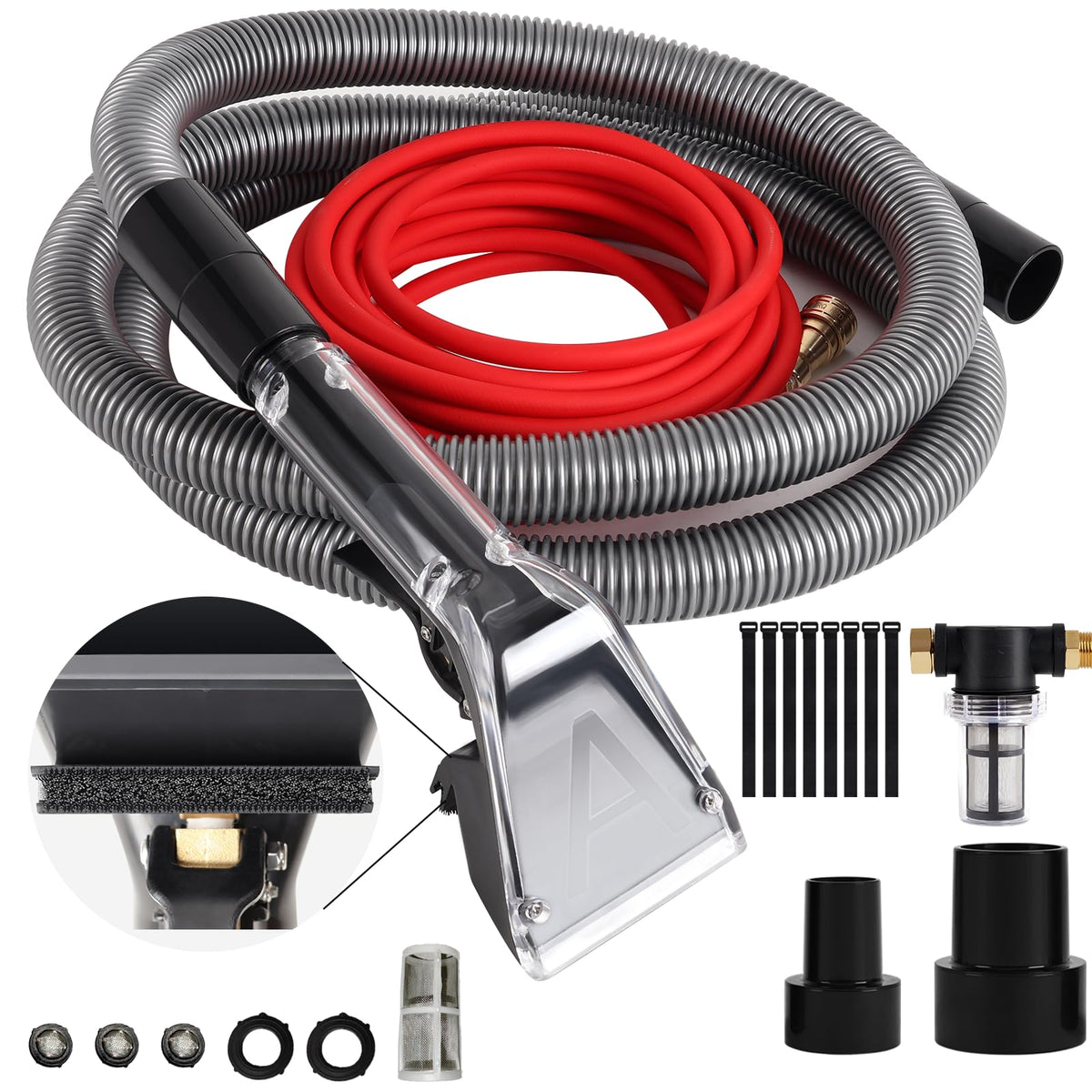 Pumpoasis upgrade hard-bristle brush kit assembly for DIY carpet extraction with Shop Vac.