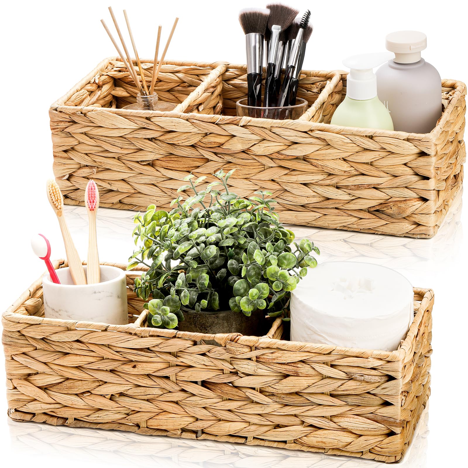 Pumtus 2 pack 3 section baskets side view for countertop organization