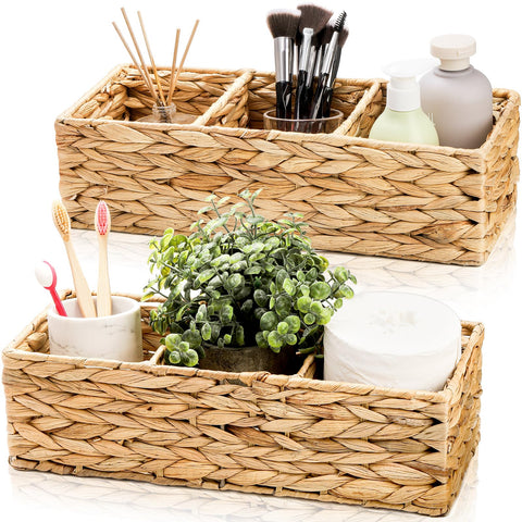 Pumtus 2 pack 3 section baskets side view for countertop organization